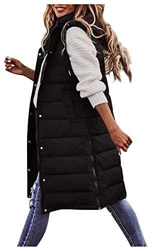 Veste en Fourrure Vest à Capuchon Femmes Habillage d'hiver sans Couche Douille Douille Chaude avec Poches Veste extérieure à Courtepointe 𝐁olerino Donna Elegante Cerimonia (Black, S)