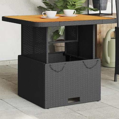 Buzaza Gartentisch Terrassentisch Wetterfest Lounge Tisch Outdoor BalkonhäNgetisch Schwarz 80x80x71 cm Poly Rattan und Akazienholz