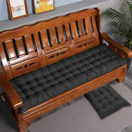 Generisch Sitzkissen Dickes Bankkissen aus Baumwolle für 2/3-Sitzer Sitzkissen aus Baumwolle für Sofabank langes Sitzkissen für Haus/Garten/Terrasse/Schaukel/Innenbereich (schwarz 150 x 50 cm)