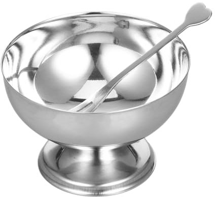 WATIIFUFU 2 Stk Dessertbecher Aus Edelstahl Eisbecher Und -löffel Dessertschalen Auf Fuß Bonbonschale Schmecker Snack-schalen Salatbecher Silberschale Mit Fuß Tassen Silver Rostfreier Stahl