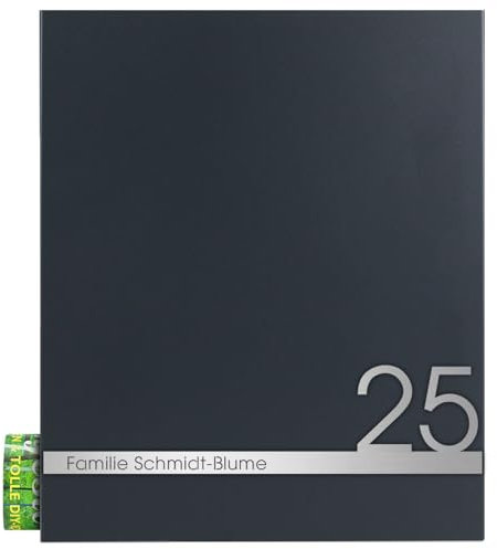 Design-Wandbriefkasten mit Zeitungsrolle anthrazit personalisiert - MOCAVI Box 111 Postkasten mit Zeitungsfach - hochwertig, groß, rostfrei und wetterfest - Postbox modern und individuell - RAL 7016
