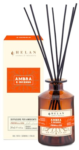 Helan Ambra e Incenso - Raumparfüm, Raumparfüm mit Oriental und Cipriato Diffusor Sticks, Deodorant Geschenkideen und Raumparfümierer 200 ml, Parfüms Made in Italy