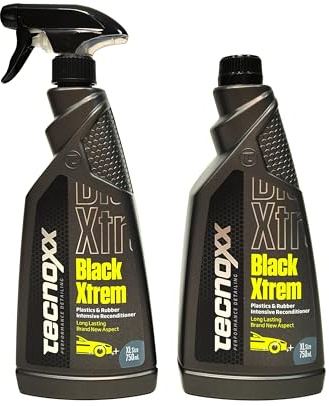 Tecnoxx Black Xtrem Restaurator für Kunststoffe und Gummipflege für Außenbereiche von Autos – UV-Schutz, Natürlicher Glanz, Extreme Haltbarkeit, 2er-Pack – Professionelle Ergebnisse