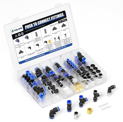 TAILONZ Raccordi PNEUMATICI per tubi d'aria, raccordi a pressione, kit di connessione filettati, tubo di nylon tubo d'aria in PU e altri kit di connessione (confezione da 61)
