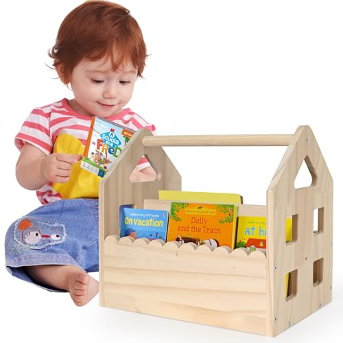 ElasignShopo Double-Sided Montessori Scalloped Bookshelf for 1-5 Years, Nursery Cute Storage for Books, House Shape Wooden Nursery Small Bookshelf, Room Furniture, Baby Bookcase 12 * 11.6 * 7.9