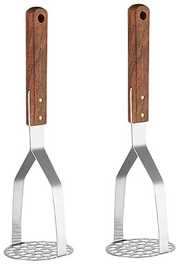 FPHADO 2 Utensili da Cucina Vintage in Acciaio Rotondo Schiacciapatate Manico in Legno Schiacciapatate Strumento