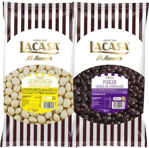 Lacasa Mi momento Pack 2 kg: deliciosas bolas de Pasas de Corinto con chocolate Negro y Almendra con chocolate Blanco