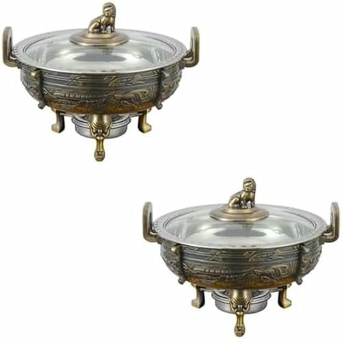 Chafing Dish Redondo Comercial, Chafing Dishes y Calentador de Alimentos, Chafing Dish Redondo para Catering, Juego de Servicio de Buffet con Bandeja de Comida y Soportes de Combustible ~/