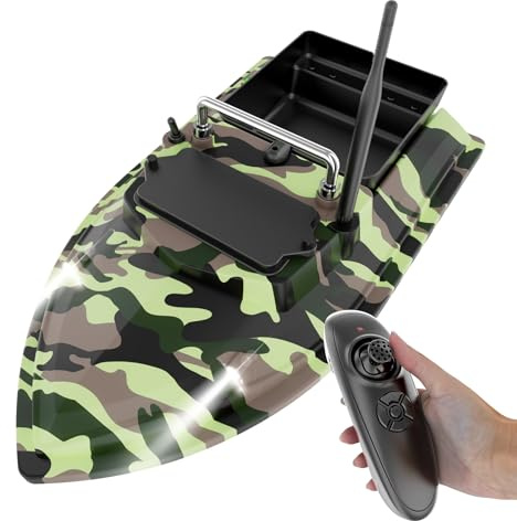 Charocean 500m Ferngesteuert Futterboot Angeln 10400mAh Nachtangeln Fischköder Köderboot mit LED-Navigator-Licht, Fernbedienung Futterboote Bait Boat Ferngesteuertes Köderboot (Tarnfarbe)