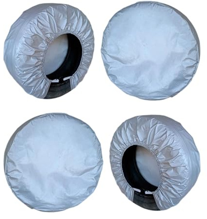 Lerpwige Confezione da 4 coperture per pneumatici in argento, per 21 fino a 32 pollici, ad alte prestazioni, protezione dai raggi UV, per camion, SUV, per camper, colore argento, resistente ai raggi