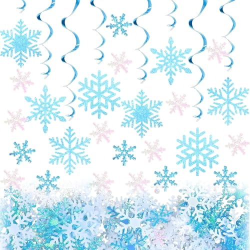 Schneeflocken Deko weihnachten, Weihnachts Deko, Weiß Blau Schneeflocken Konfetti Streudeko für Winter Tischdeko Weihnachten Hochzeit Tischdekoration Neujahr Party
