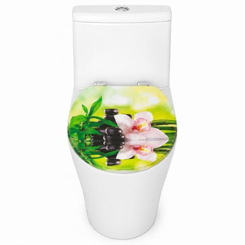 Abattant WC en MDF 45,7 cm universel réglable s’adapte à la plupart des toilettes ovales┃Abattant WC en bois MDF standard pour salle de bain | Siège de WC + fixations (Jardin Zen)