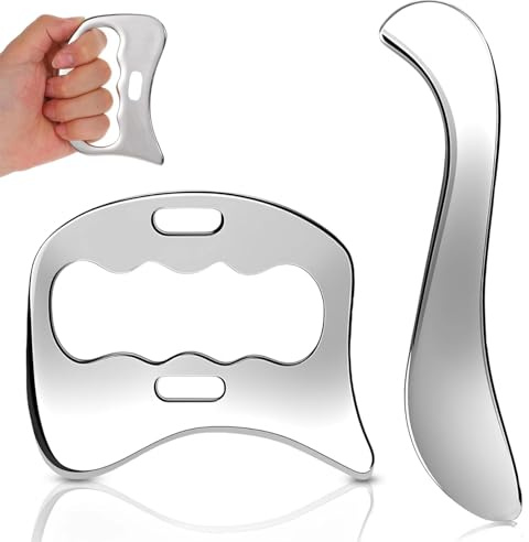 Eulihent 2 in 1 Guasha Tool Muscle Scraper Stainless Steel Gua Sha Set Scraping Massage Tool for Soft Tissue Mobilization, Fascia & Myofascial Release