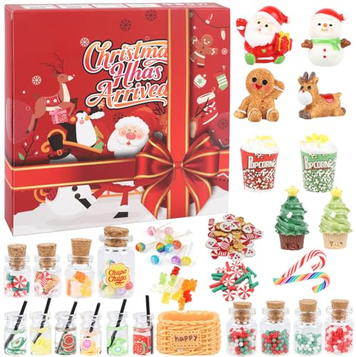 XILEPINGAN Weihnachten Adventskalender 2025, Wichtel Zubehör,46 Stück Miniatur Weihnachten Süßigkeiten und Trinken Set für Weihnachtsmarkt,für Wichteltür Puppenhaus Deko,Weihnachtsfeier Geschenke (A)