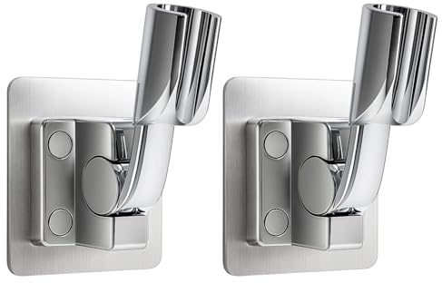 2 Stück Duschkopfhalterung ohne Bohren, Duschhalterung Verstellbar Vertikale Bewegung um 60°Horizontale 180°, Universelle Brausehalter, Duschbrause Halterung Wand Montierte für Badezimmer Toilette