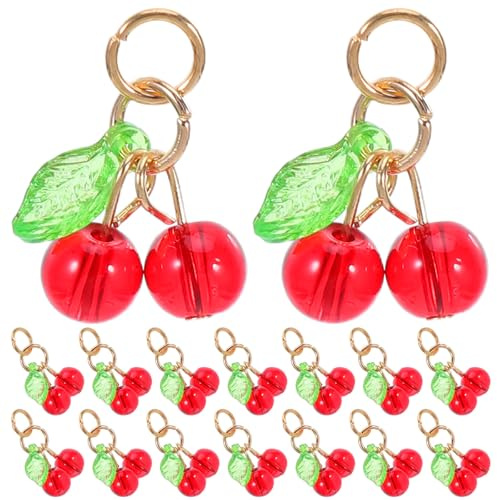 TOYANDONA 50 Cuentas de plástico Rojas con Forma de Cereza – Mini Colgantes de Cereza para Hacer bisutería, llaveros, Pulseras y Accesorios DIY – Adorno navideño de Fruta en Miniatura
