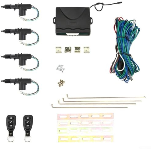 Hosrivae Kit de bloqueo centralizado de 12 V con entrada remota sin llave para vehículos de 4 puertas, sistema de actuador eléctrico con 4 motores, 2 mandos a distancia, arnés de cableado, compatible