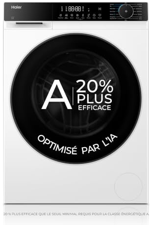 Haier Lave-Linge Hublot X-Series 5 HW90BP14357TU1FR - 9 kg, 1400 trs/min, Classe A, Moteur Induction, Fonction Vapeur, Connecté Wi-Fi