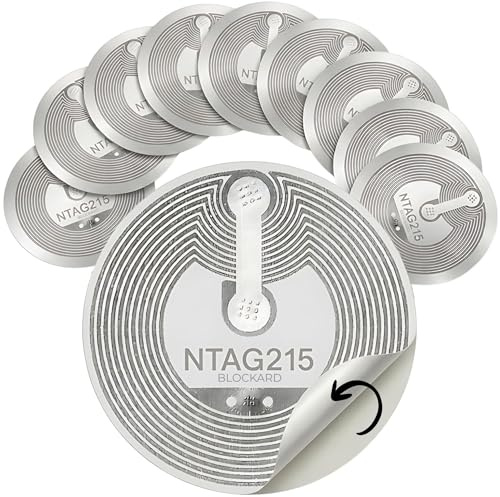 NFC Tags Sticker Tag Aufkleber NTAG215 Chip 10x Stück iPhone iOS kompatibel | NFC-Tag beschreibbar für z.B. Home Assistant oder Apple Homekit iOS oder Android NXP NTAG213 NTAG216 Chips Smart Home Kleber