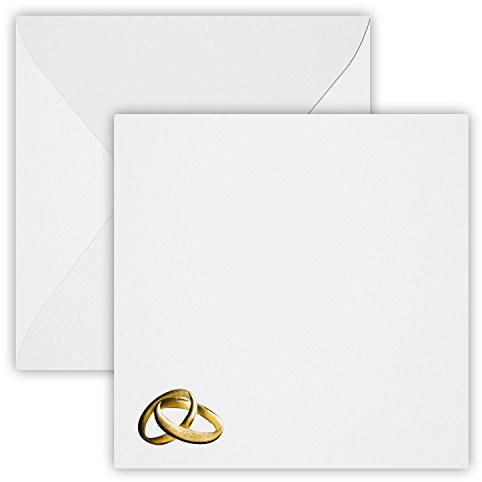 50 Quadratisch Hochzeit Ringe Gold Briefumschläge 15 x 15 cm 150 x 150 mm Weiß Verschluss: feuchtklebend Grammatur: 120 g/m²
