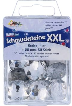 Kreul 49676 - Schmucksteine XXL Kreise, 30 klare Steine in Kreisform, Durchmesser ca. 20 mm, zur Gestaltung von modischen Accessoires und Home Deco