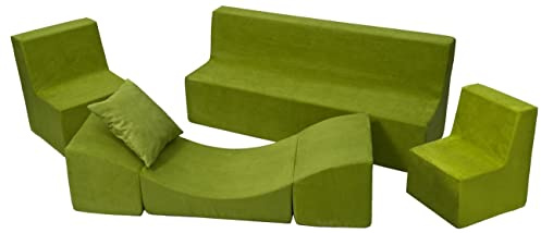 Velinda Kindersitzgruppe: 2xKinderstuhl+Sitzbank+Liegestuhl Kinderzimmermöbel Spiel-Set (Farbe: grün)