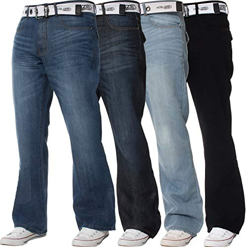 BRAND KRUZE Jean Coupe Jambe Semi-évasée Coupe Large Toutes Tailles pour Homme(Noir, 38W / 30L)