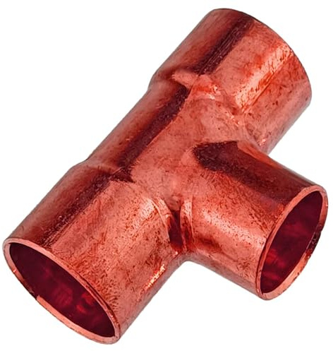 MegaHaustechnik Reduzier-T-Stück 22x18x22 Lötfitting aus Kupfer, Mitten-Abgang reduziert für Rohr-Außendurchmesser 22 und 18mm zum Löten, Trinkwasser geeignet, Reduzierung