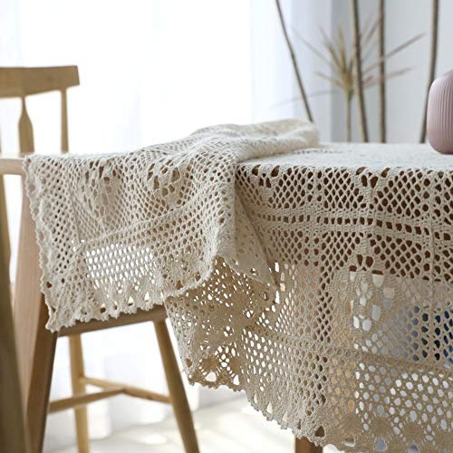 Vintage Cotone Uncinetto Tovaglia, Pizzo macramè Nappa Copritavolo, Cuciture Biancheria da Tavola, Beige Multi-Size Inodoro Rettangolare-a 140x180cm(55x71inch)