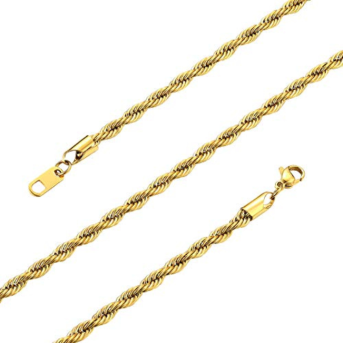 GoldChic Jewelry Stainless Steel Rope Chain for Men Women, 3-6mm Twist Link Necklace with Gift Box 46, 51, 55, 61, 66, 71, 76 CM