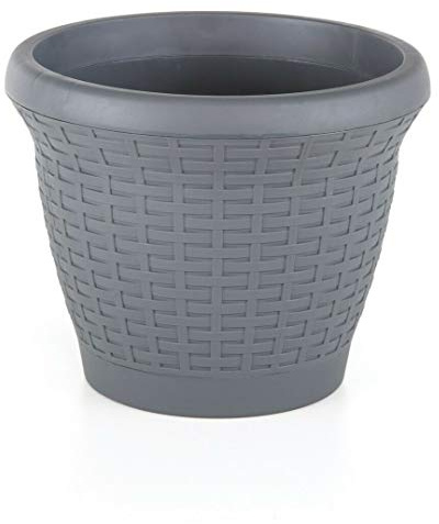 Tamersgifts Rattan Style Plastic Round Plant Pot 50cm Anthracite – Large Indoor & Outdoor Garden Planter with Self-Watering Drip Tray, Lightweight Durable Flower Pot