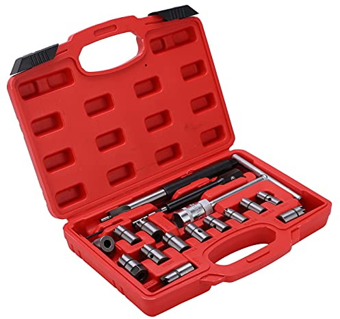 Juego de herramientas para escariadores de cara de inyector diésel universales de 17 piezas, juego de cortador de asiento de inyector diésel para automóviles, juego de cortador de asiento de inyector