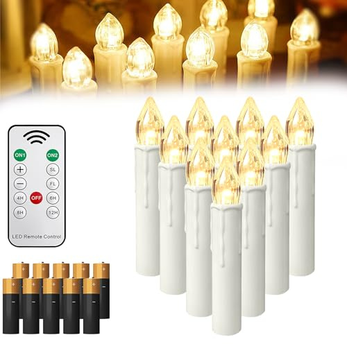 YRHome 10er LED Weihnachtskerzen Kabellos Warmweiß Kerzen mit Timer Fernbedienung Flammenlose Christbaumkerzen Feiertag für Partys,Weihnachtsbaum,Hochzeit, Hochzeitsdeko,Geburtstags (mit Batterie)