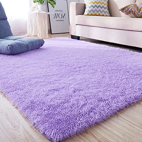 CHBIN Langflor 160x260cm Shaggy Teppich Nachahmung Wolle Teppich Fellteppich Longhair Einfach zu Säubern für Wohnzimmer Kinderzimmer Schlafzimmer Flur Läufer, Lila