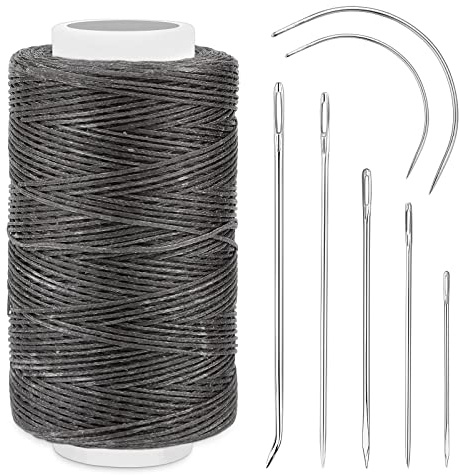250m Leather Waxed Thread, 150D Upholstery Thread with Needles, Dark Grey | Heavy Duty Sewing Thread, Upholstery Repair Sewing Thread Kit for Bookbinding, Shoe Repairing, Leather Projects