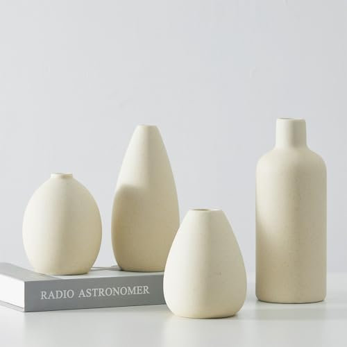 CEMABT Beige Keramik Vase Set-4 Kleine Vasen für Blumen, einzigartige Blumenvasen für Mittelstücke, dekorative Moderne Vasen für Home Decor Tisch Eingang (Beige)