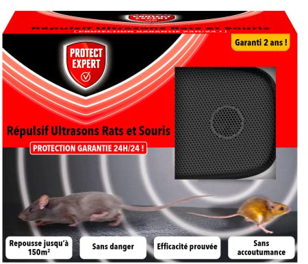 PROTECT EXPERT Ultrason Rats & Souris - Répulsif Anti Rats et Souris - sans Accoutumance - Repousse jusqu'à 150 m2 - Protection Garantie 24h/24, Noir
