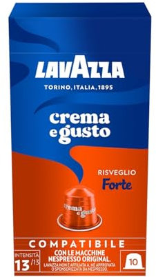 Lavazza, Crema e Gusto Forte, 240 Capsule Compatibili con Macchine Nespresso* Original, Note di Cacao e Legno, Arabica e Robusta, Intensità 13/13, Tostatura Scura, 3 Pack