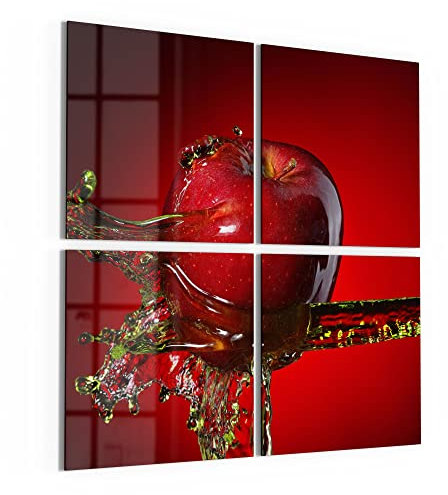 DEQORI Glasbilder Acrylglas | Motiv Flüssigkeit trifft Apfel | quadratisch 4-teilig 100x100 cm | große XXL Deko | Wandbilder für Wohnzimmer, Schlafzimmer, Flur & Küche | moderne Wanddeko