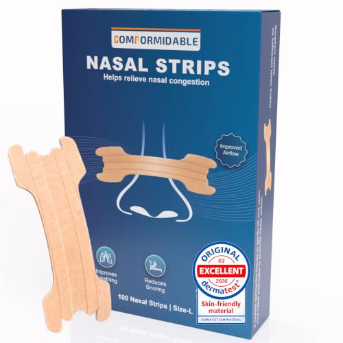 Comformidable Nasenpflaster gegen Schnarchen, Nasenstrips XXL, 100 Stück | Anti Schnarch Strips für ruhige Nächte und Sport, hautfarben, latexfrei, extra starker Halt, Größe M/L 66 mm