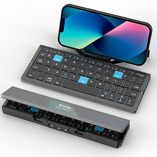 Foldable Bluetooth Keyboard with Stand for iphone, iPad, Aluminum Alloy Quiet Mini Folding Keyboard 3 Bluetooth Universal for Android, Windows and iOS, Black