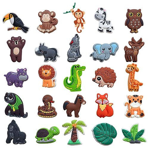 ATBUSS 25 x Tierschuhverzierungen, abnehmbares Schuhzubehör, Krokodil-Anhänger, niedliche Cartoon-Verzierungen, für Clogs und Sandalen, 2,5-3 cm, PVC
