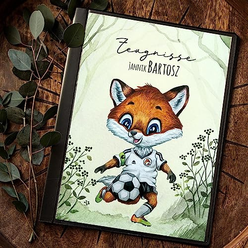 Zeugnismappe 10er 20er Hülle Deckblatt A4 Fußball Junge Fuchs personalisierbar Schulanfang Schulanfänger Einschulung Wunschname Name zm23 - ausgewählte Größe: *Zeugnismappe 10 Folien*