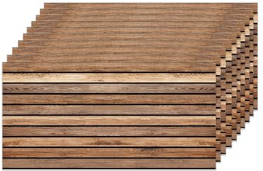 IZODEKOR Lot de 10 panneaux muraux 3D en polystyrène expansé, Aspect bois, Décoration murale pour cuisine, salle de bain, balcon, chambre à coucher, salon, Bois foncé