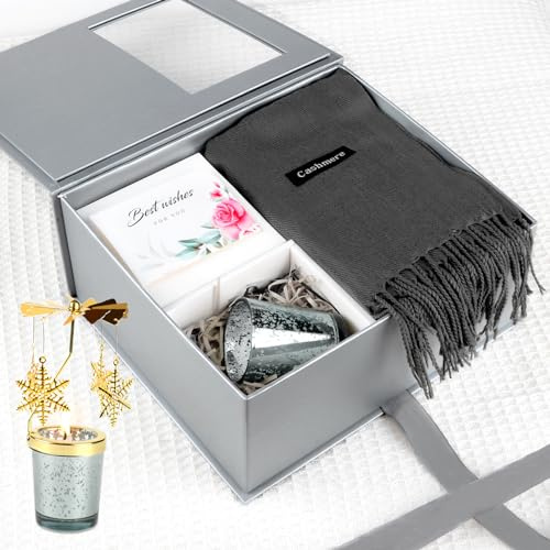 Geschenke für Frauen Valentinstag, Geschenk für Sie Valentinstag, Duftkerzen Geschenkset Frauen mit Drehbarer Kerzenhalter und Kaschmir Schal Geschenke für Freundin zu Valentinstags Geburtstag