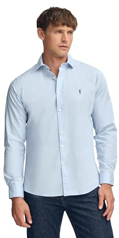 Polo Club Camisa Slim de popelín Azul Celeste de Hombre con Logo Bordado 100% algodón