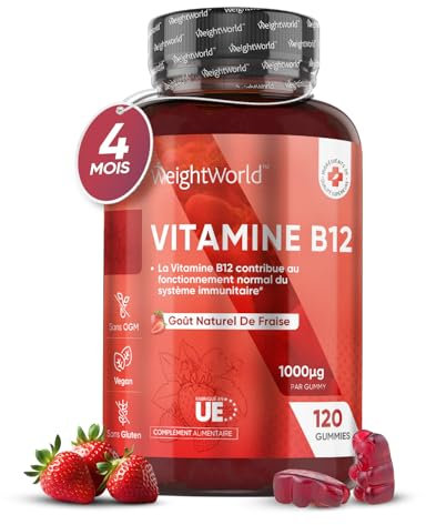 Vitamin B12 Gummies - 120 Gummies - 4 Months Supply - 1000mcg - Tasty, Natural Pomegranate Flavour - 1 per Day - Vegan & Gluten-Free - Methylcobalamin Form for Easy Absorption - B12 Vitamin Supplement