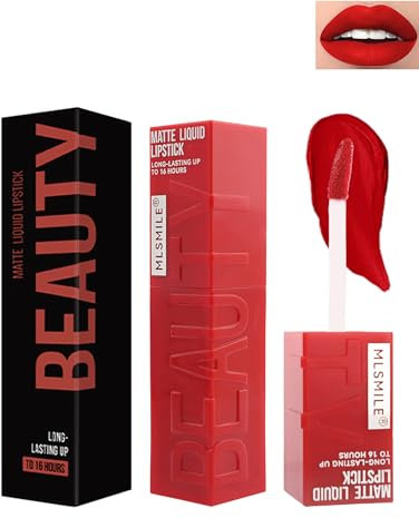 Matt Samt Lippenstift 24 Stunden Halt, Langanhaltender Wasserfester, Full Coverage Ink Lip Tint Gloss, Hochpigmentiert Flüssiger Lipstick, Non-Stick Cup Lipgloss Makeup für Frauen-05 Rot
