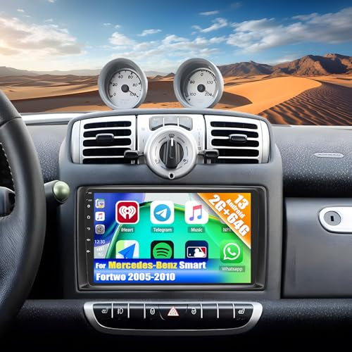 2G+64G 8Core CAMECHO Autoradio per Mercedes-Benz Smart Fortwo 2005-2010, Android 13丨Stereo 2 DIN con Schermo da 9 Pollici con GPS Carplay Android Auto DSP RDS Bluetooth Mirror Link+Retrocamera