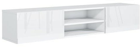 MebLocker Mobile TV da Parete - con 2 Scomparti e 2 Cassetti - 120x30x35 cm - Mobile Multimediale Sospeso per il Soggiorno - Armadio dal Design Moderno - Bianco Lucido